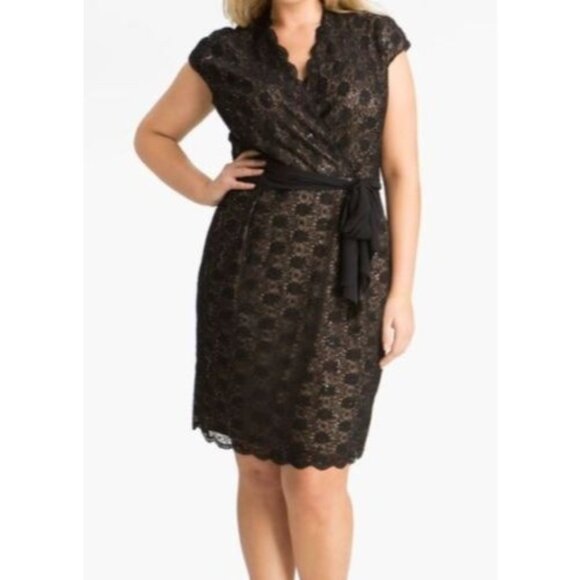 Alex Evenings Black Sparkly Scalloped Dress w/Tie Pockets Size 24W 3X Plus Size - Picture 1 of 12